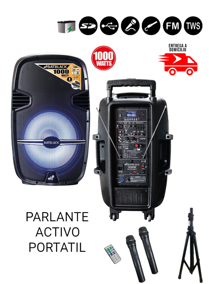 Parlante Activo Portatil de 15" Batblack 1000w 1501